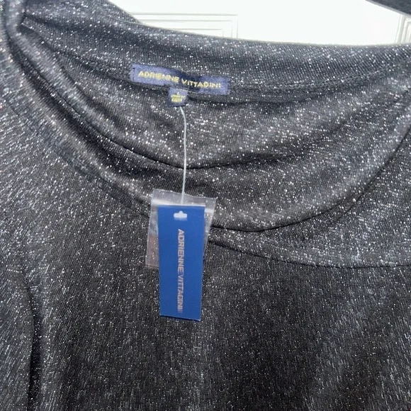 Adrienne Vittadini Sparkle Cowl Neck Black Top NWT Large - Picture 3 of 3